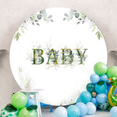 Aperturee - Green Leaves Glitter Round Baby Shower Backdrop